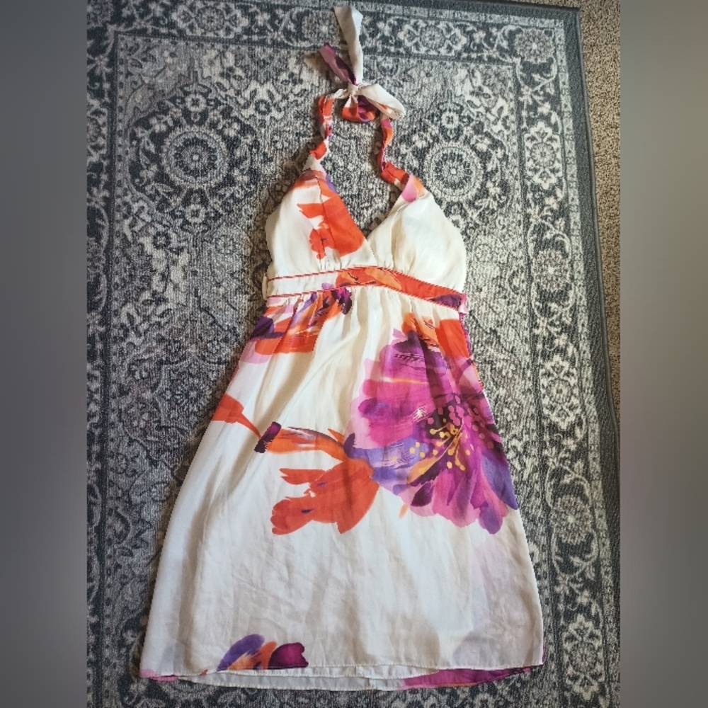 Bisou Bisou Y2K Babydoll Halter Dress Size 6 Floral Satin Festival Boho Coquette - Picture 2 of 8